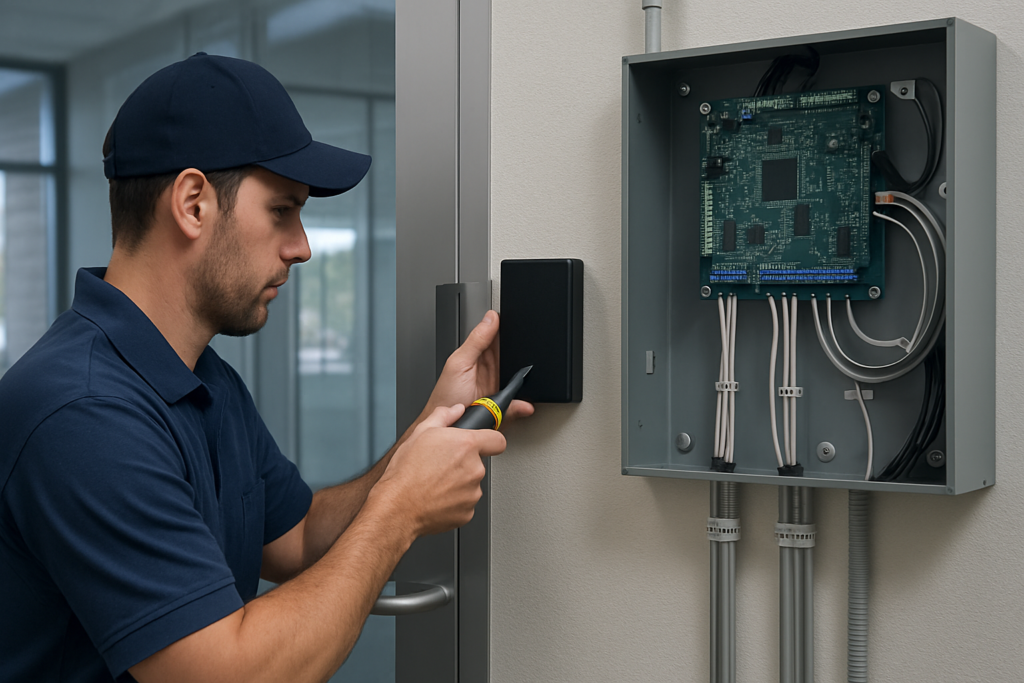 Technician performing enterprise Access Control Installation in Phoenix, Arizona