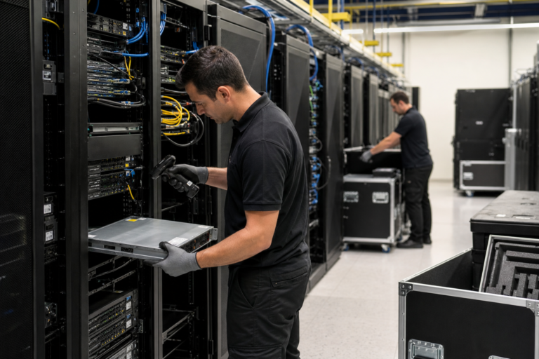Data Center Relocation technicians handling servers in Prince William County, Virginia