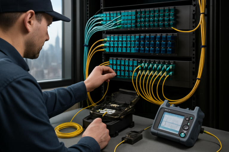 Professional Fiber Installation and testing in a New York, New York enterprise facility