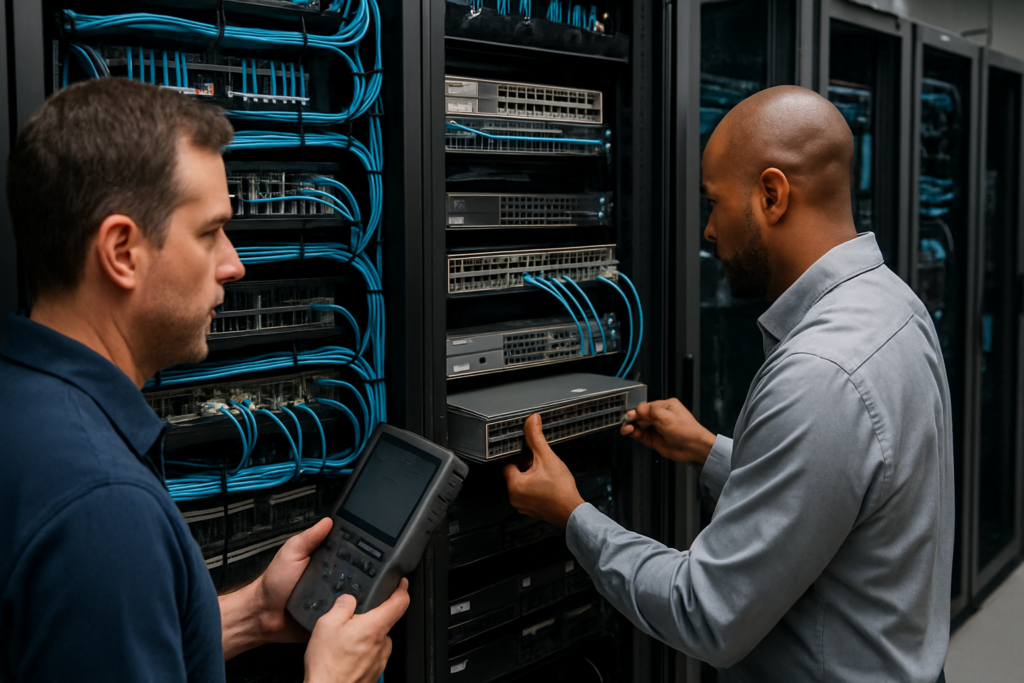 Technicians performing an enterprise Network Refresh in Ashburn, Virginia