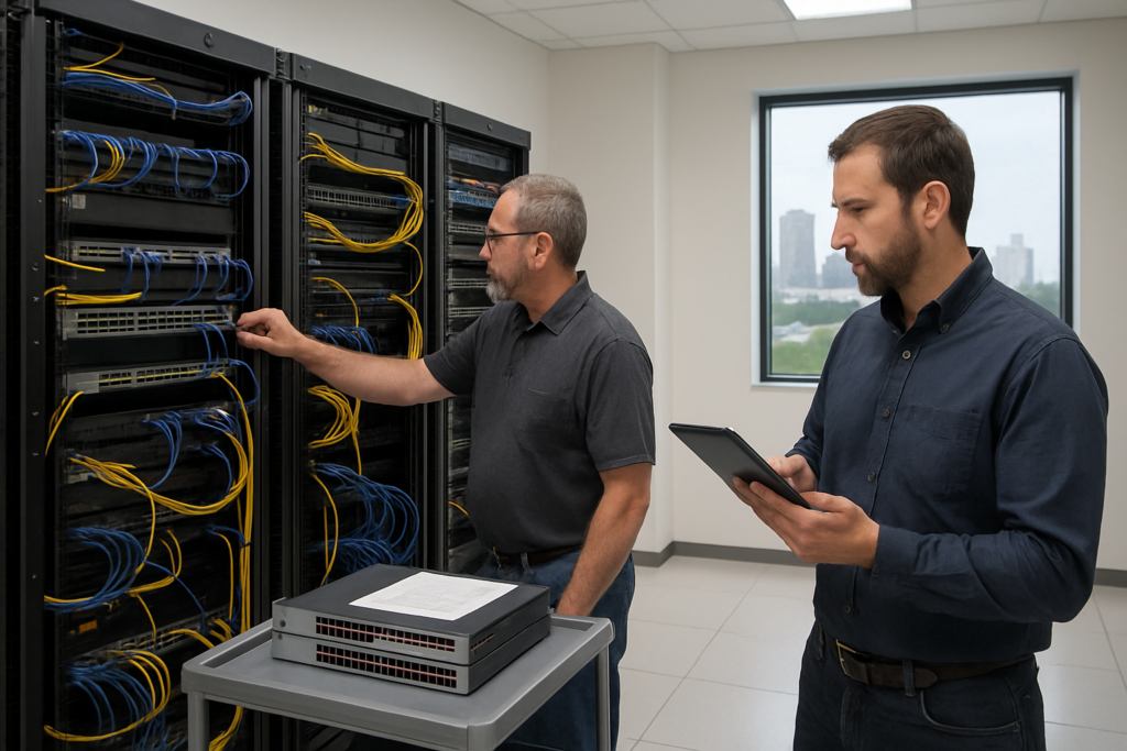 Technicians performing an enterprise Network Refresh in Houston, Texas