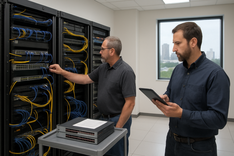 Technicians performing an enterprise Network Refresh in Houston, Texas