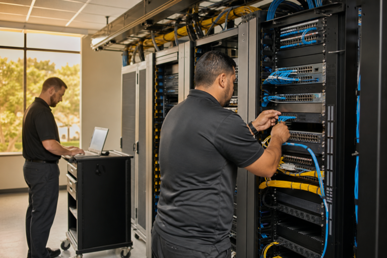 Technicians performing an enterprise Network Refresh in Orlando, Florida
