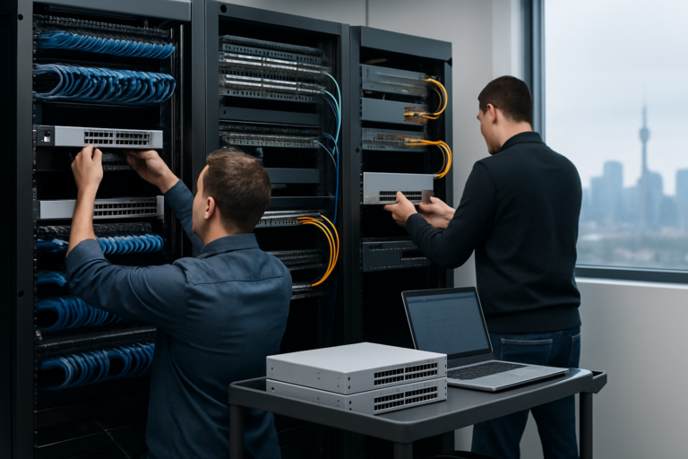 Technicians completing an enterprise Network Refresh in Toronto, Ontario