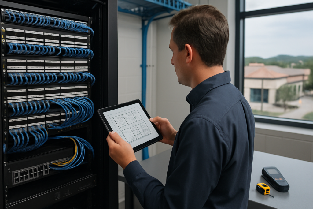 Technician performing enterprise Site Surveys in San Antonio, Texas