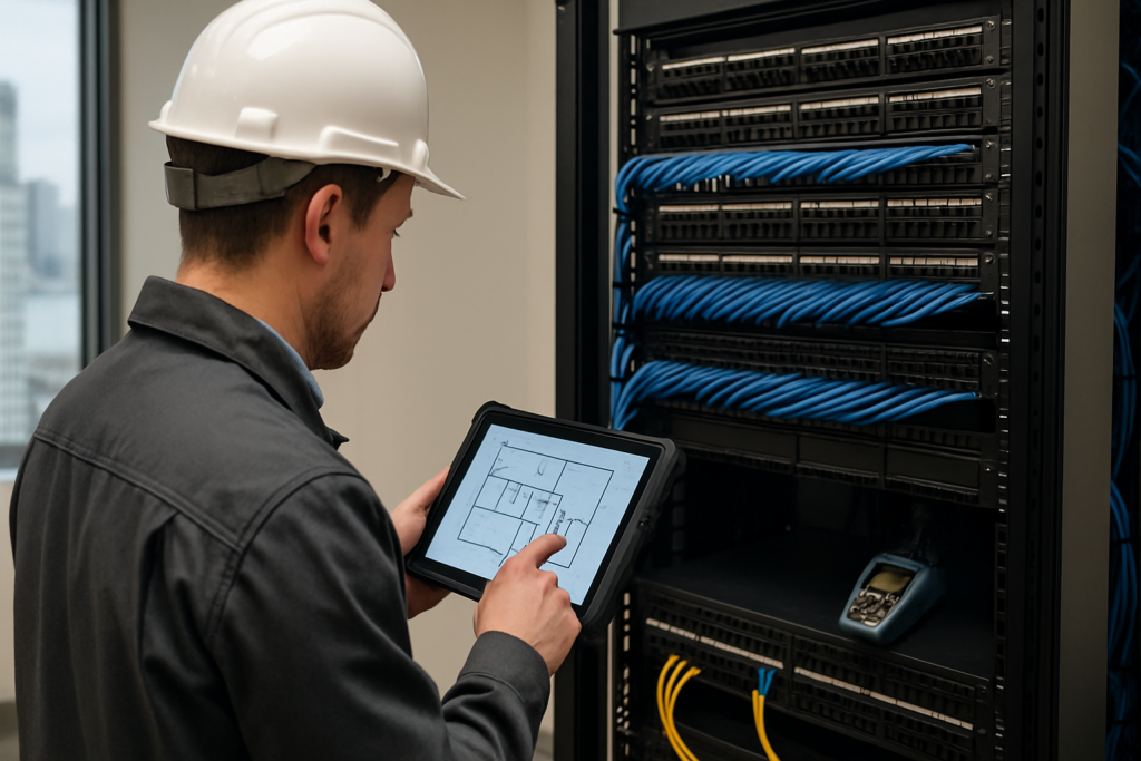 Technician performing enterprise Site Surveys in San Francisco, California