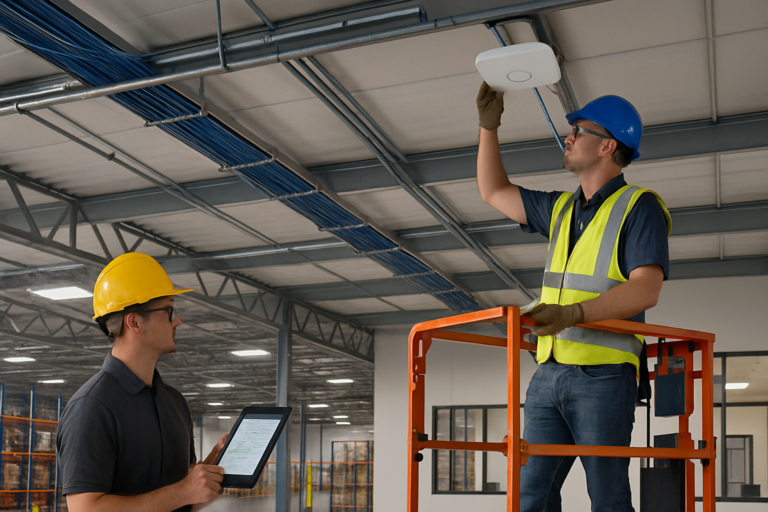 Enterprise Wi-Fi/AP Installation technicians working in a Houston, Texas commercial facility